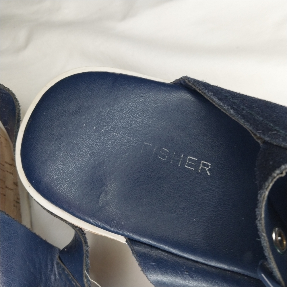 Marc Fisher Glitze Wedge Sport Lug Sole Slingback Navy Sandal Size 8 1/2 - Picture 2 of 12